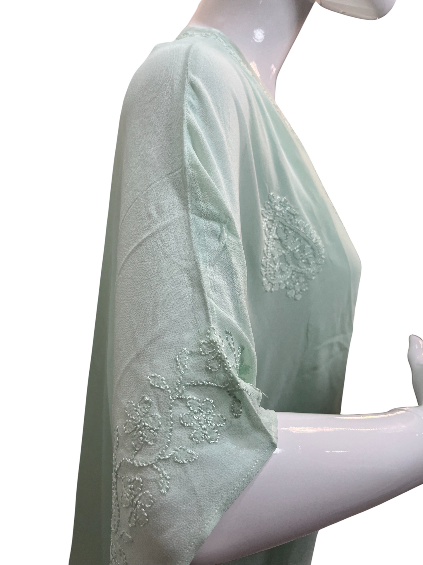 Sea Green Georgette Short Kaftan with Chikankari Embroidery - SHILVIKA