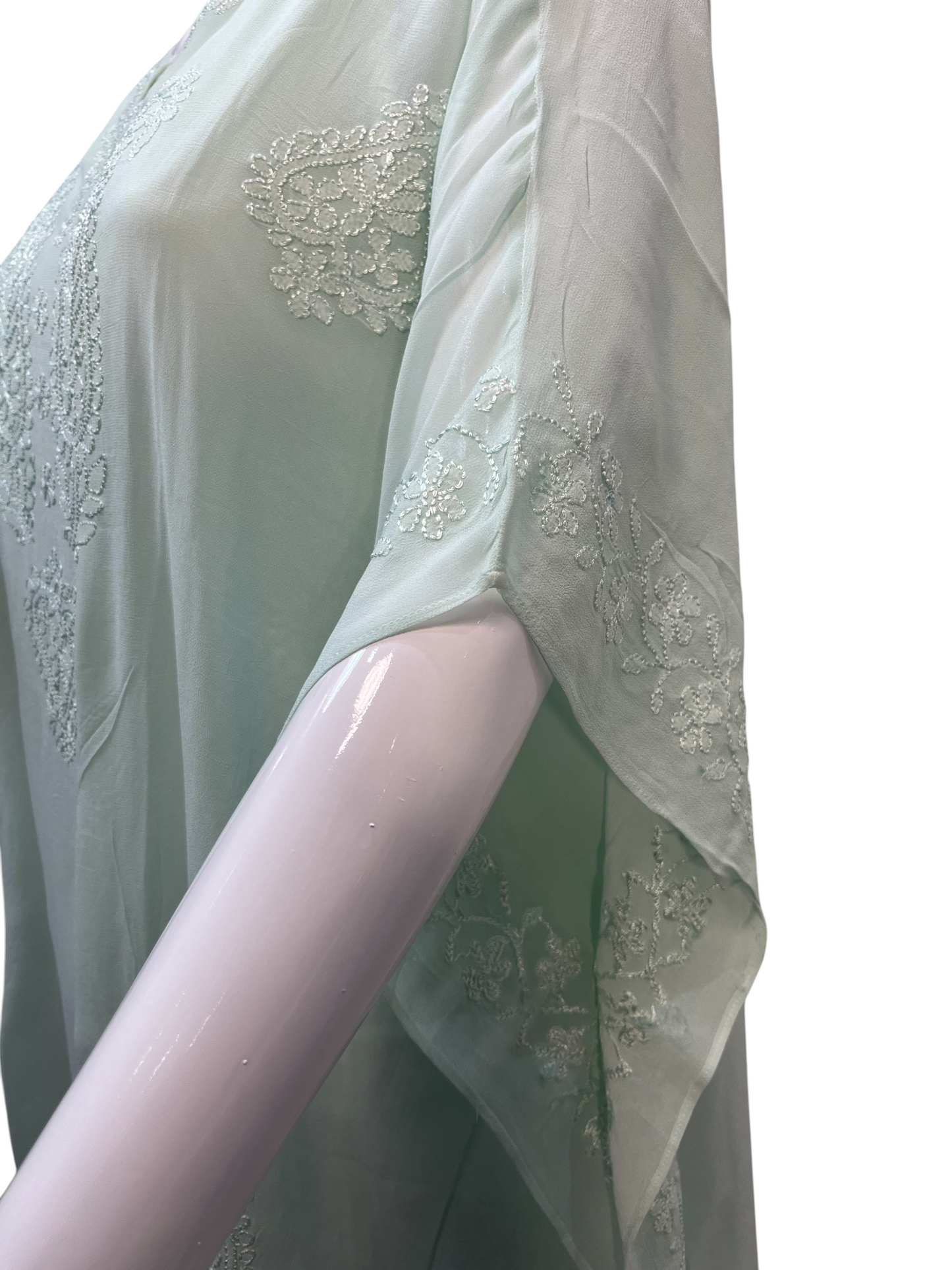 Sea Green Georgette Short Kaftan with Chikankari Embroidery - SHILVIKA