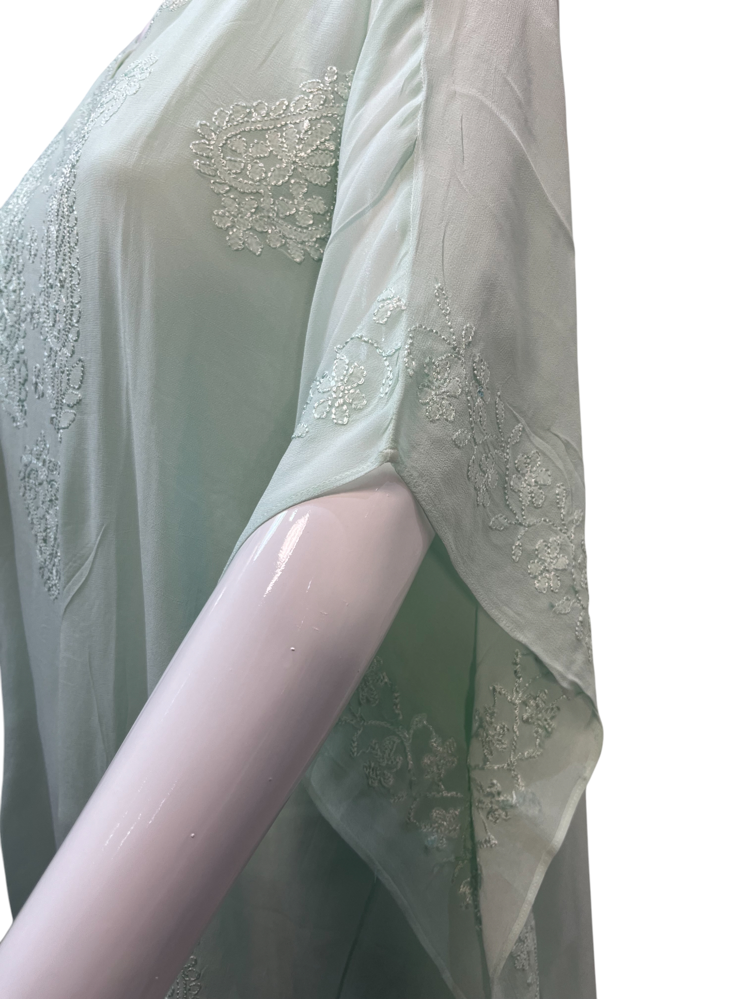 Sea Green Georgette Short Kaftan with Chikankari Embroidery - SHILVIKA