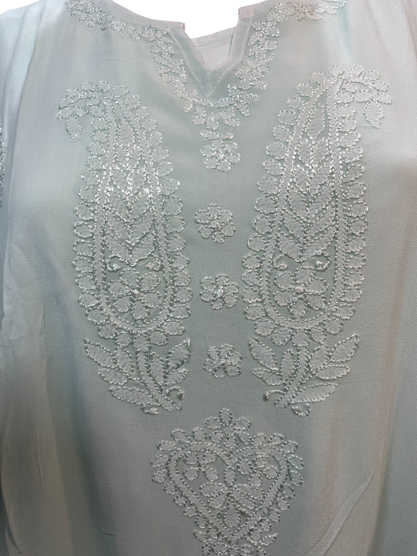 Sea Green Georgette Short Kaftan with Chikankari Embroidery - SHILVIKA