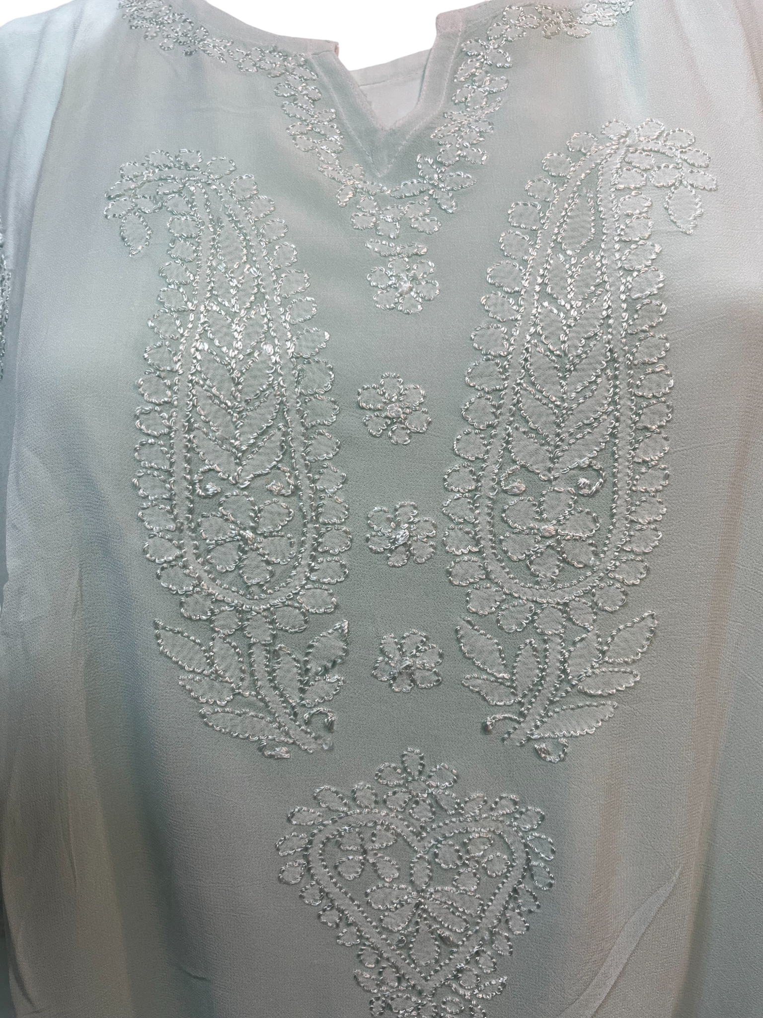 Sea Green Georgette Short Kaftan with Chikankari Embroidery - SHILVIKA