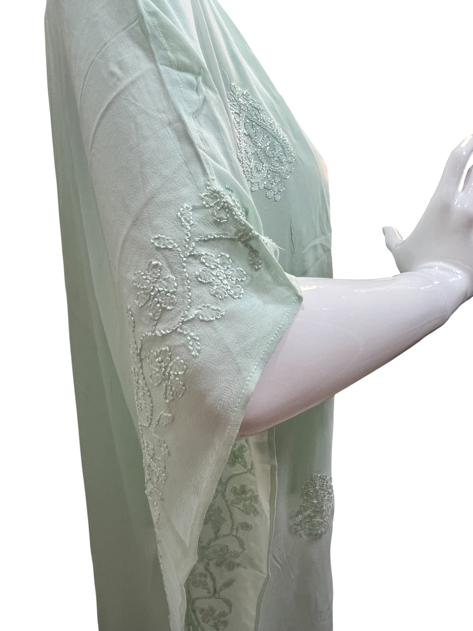 Sea Green Georgette Short Kaftan with Chikankari Embroidery - SHILVIKA