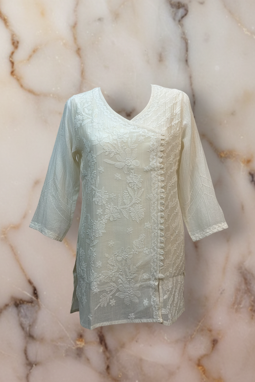 Mal Chanderi Chikankari Anarkali Top - SHILVIKA