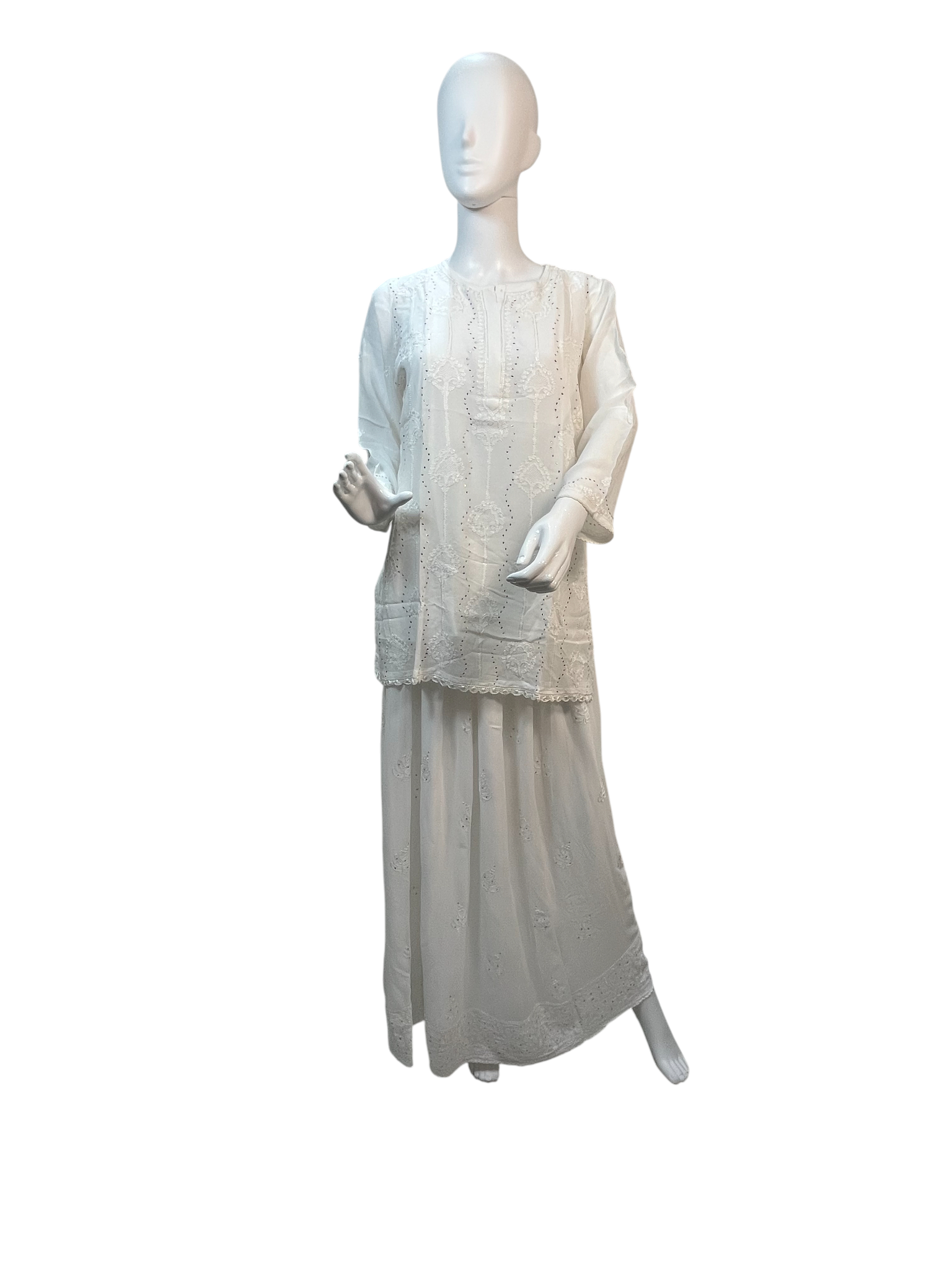 White Chikankari Kurta with Mukaish, Jali & Lace Details - SHILVIKA