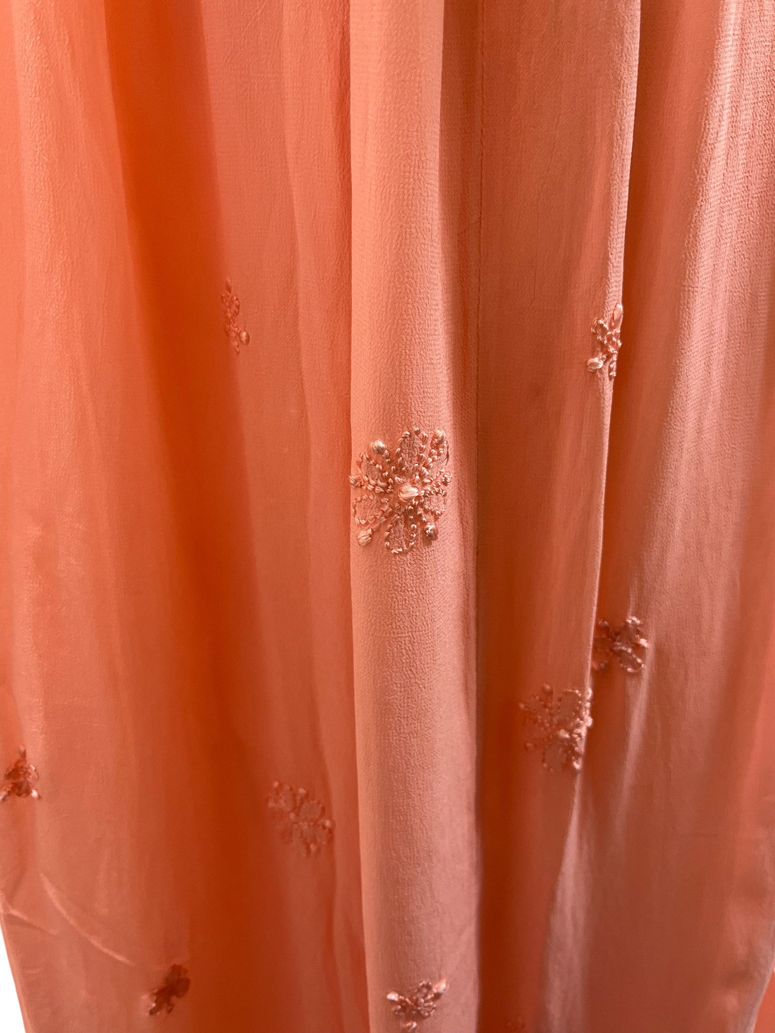 Peach Hand-Embroidered Chikankari Long Dress with Lace-Up Detail - SHILVIKA