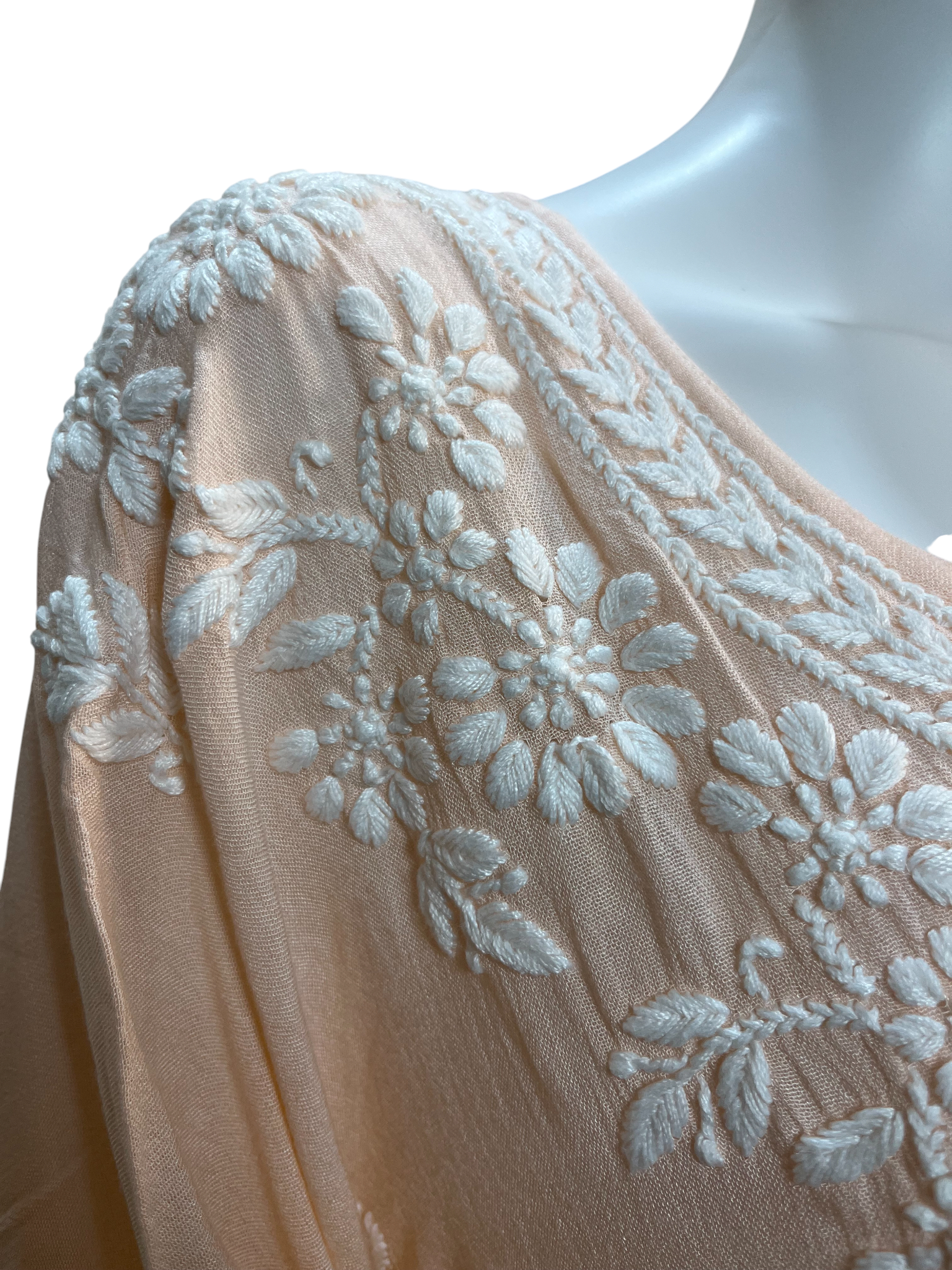 Peach Crush Rayon Kaftan with Intricate Chikankari Embroidery - SHILVIKA