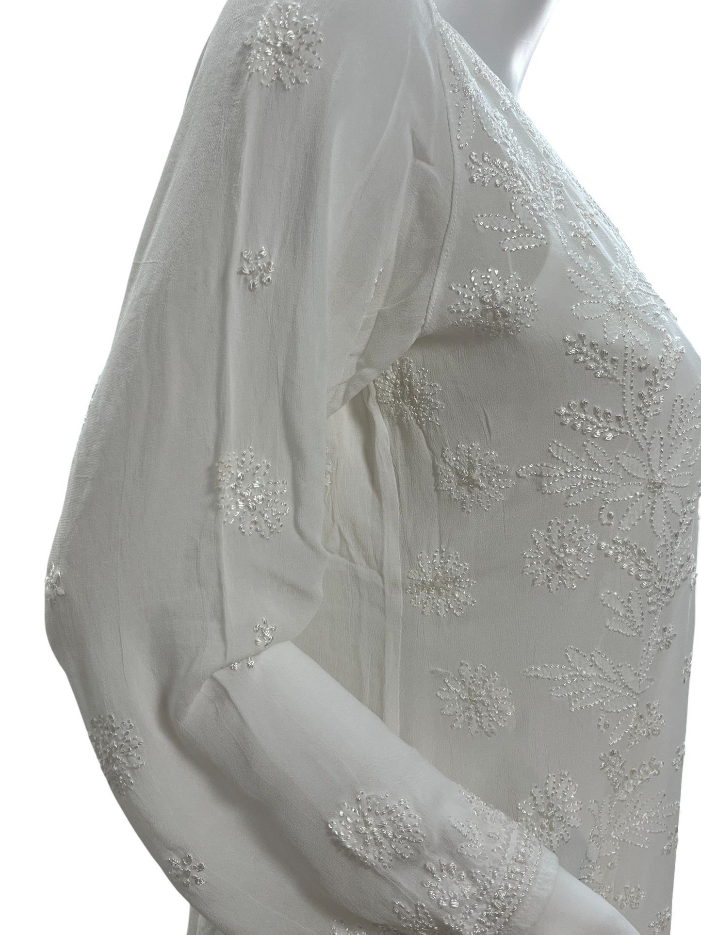 White Chikankari V-Neck Kurta Set with 6-Kali Gharara Plazo and Dupatta - SHILVIKA