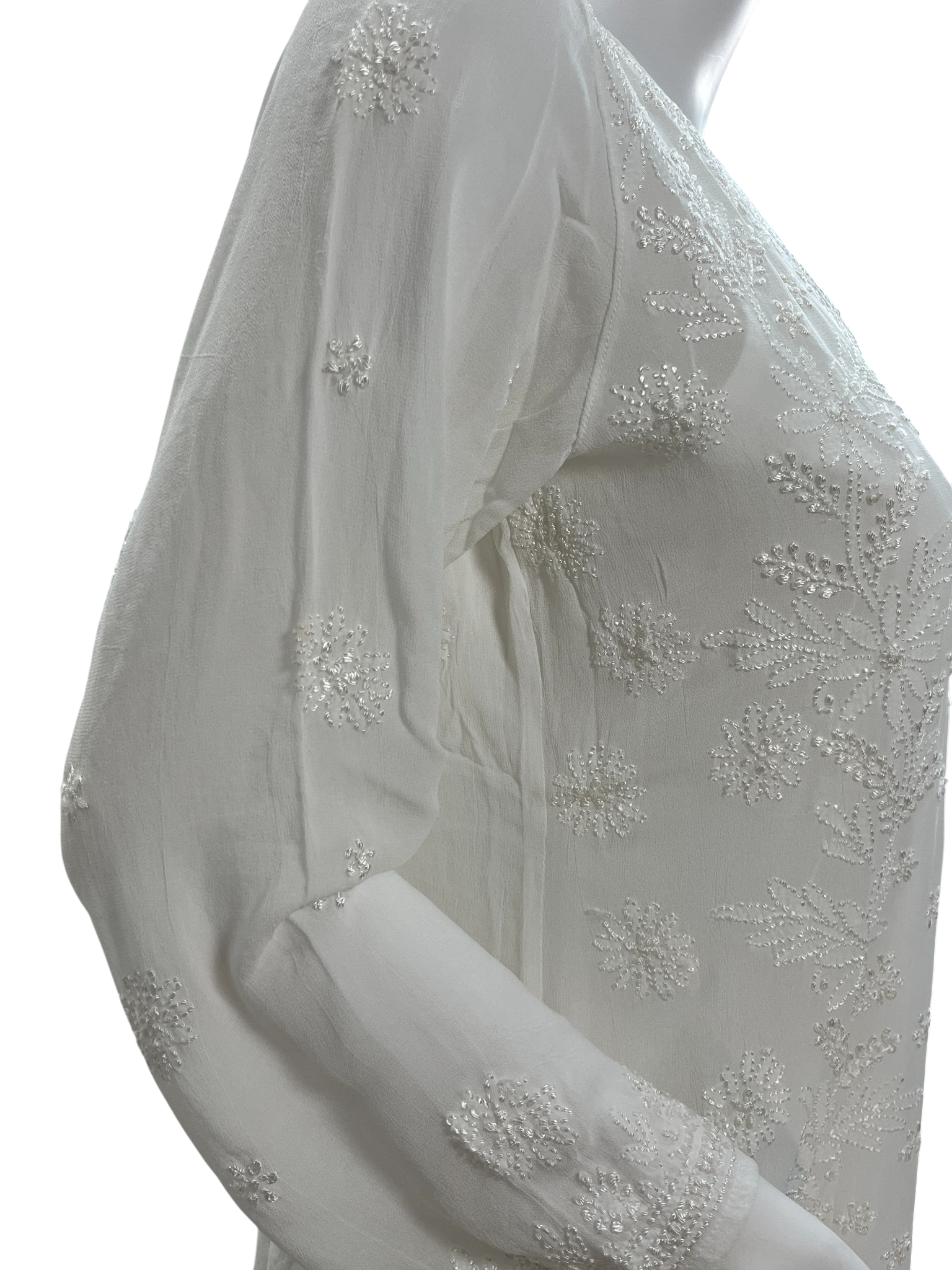 White Chikankari V-Neck Kurta Set with 6-Kali Gharara Plazo and Dupatta - SHILVIKA