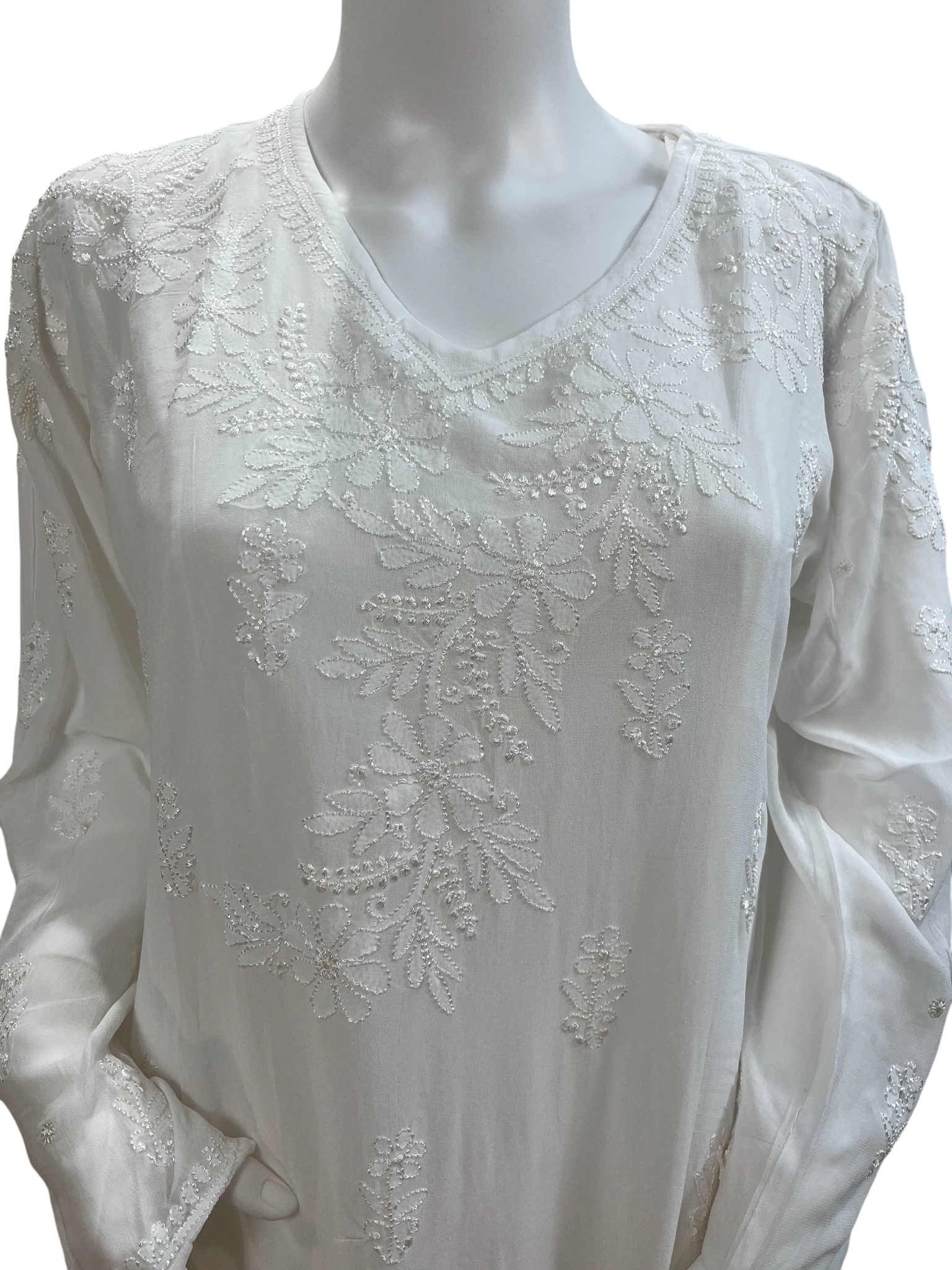 Elegant White Chikankari-Style Embroidered Co-ord Set - SHILVIKA