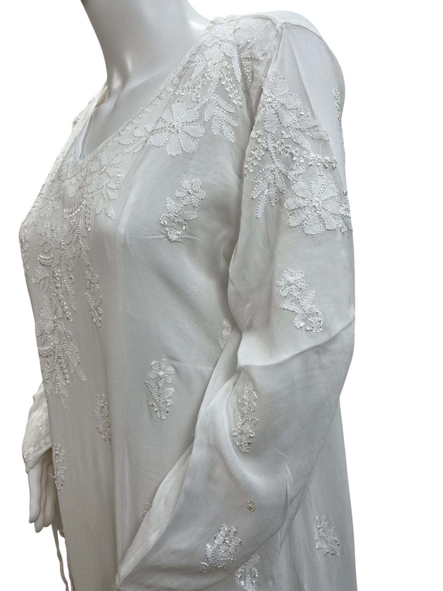 Elegant White Chikankari-Style Embroidered Co-ord Set - SHILVIKA