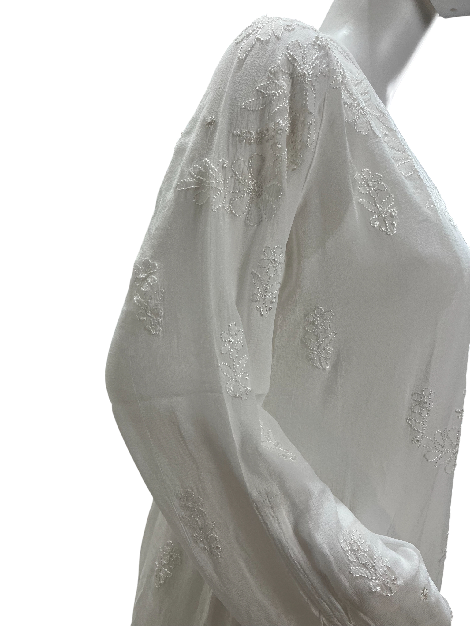 Elegant White Chikankari-Style Embroidered Co-ord Set - SHILVIKA