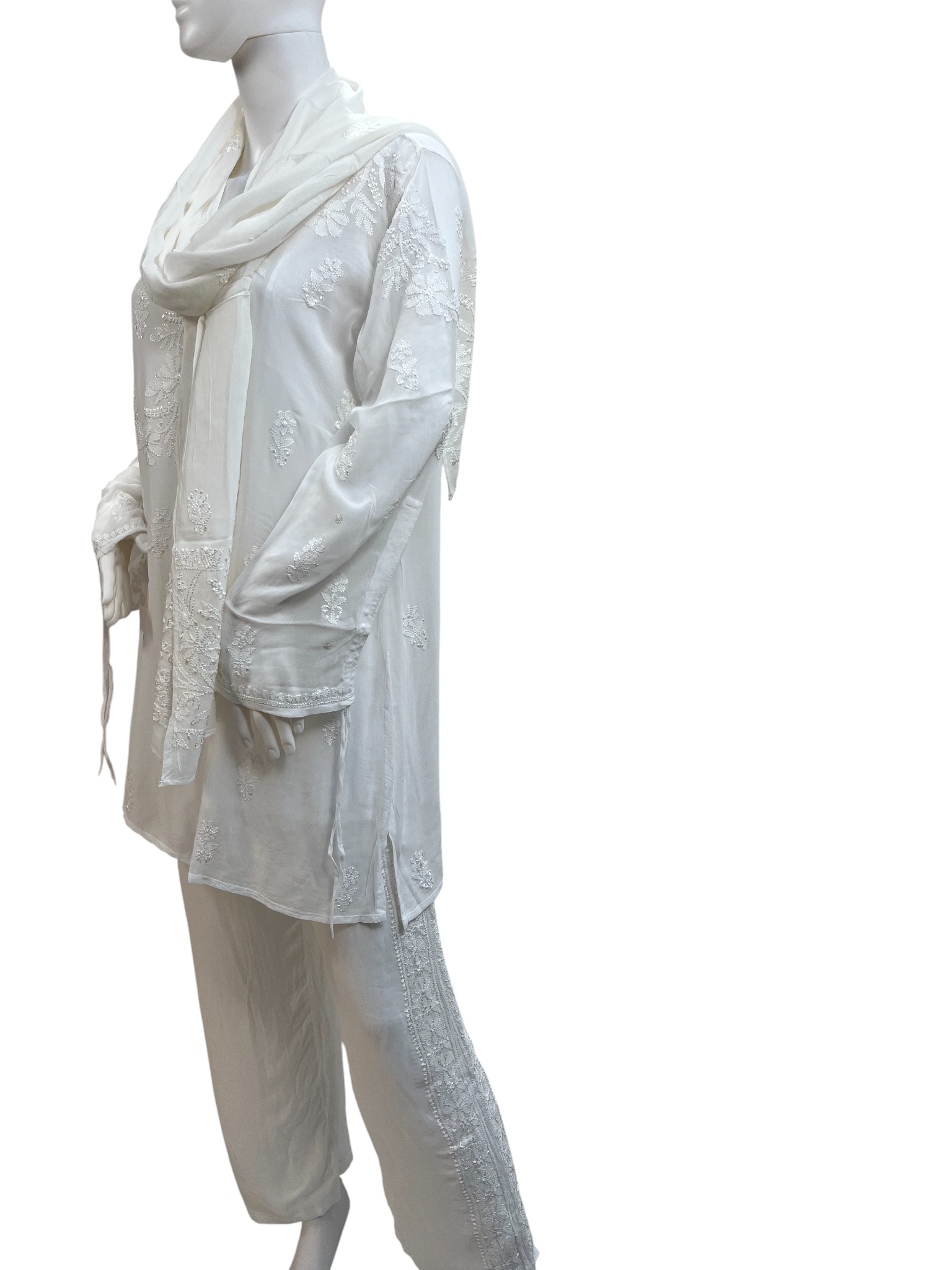 Elegant White Chikankari-Style Embroidered Co-ord Set - SHILVIKA