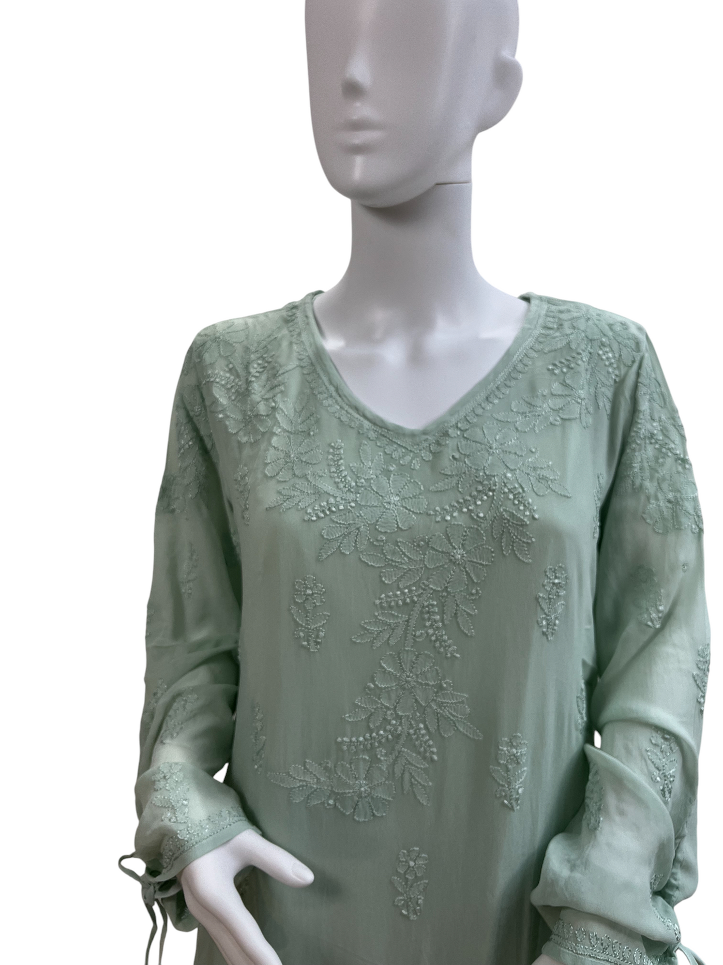 Elegant Mint Green Chikankari-Style Embroidered Co-ord Set - SHILVIKA