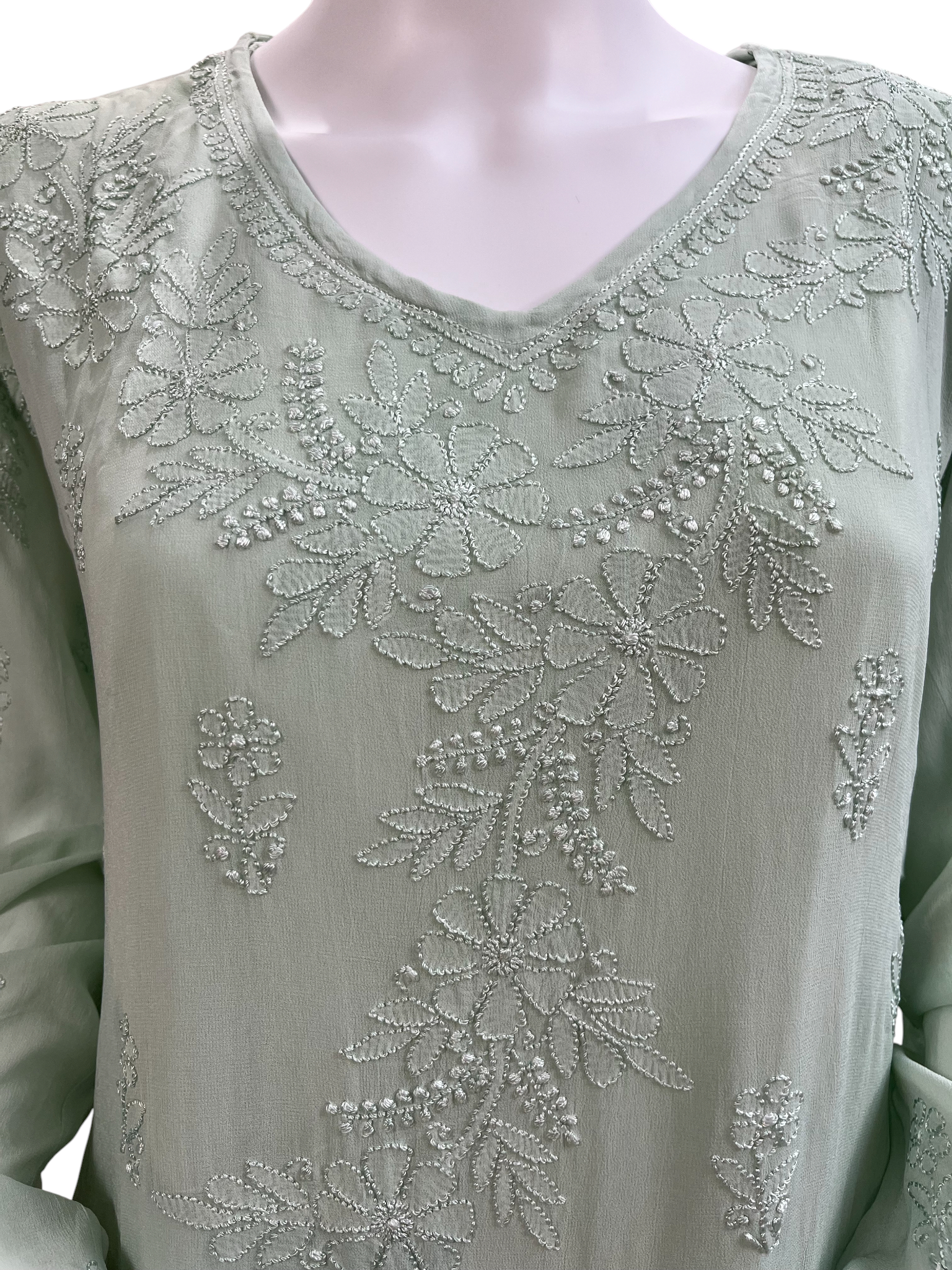 Elegant Mint Green Chikankari-Style Embroidered Co-ord Set - SHILVIKA