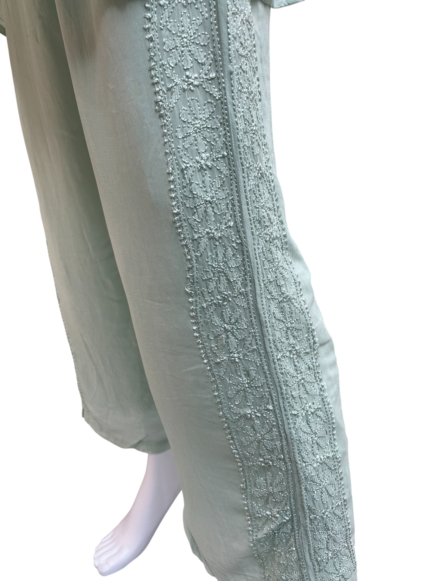 Elegant Mint Green Chikankari-Style Embroidered Co-ord Set - SHILVIKA