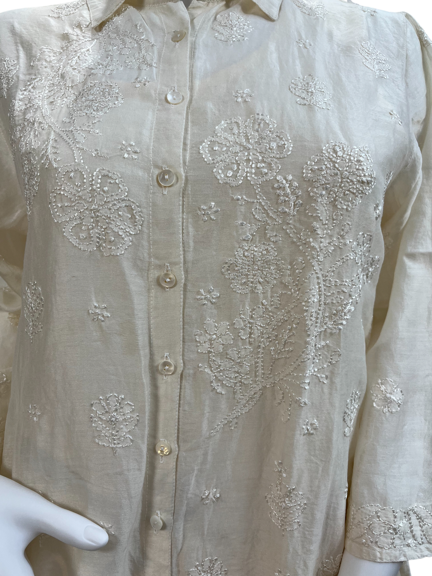 Ivory Chanderi Chikankari Shirt & Pant Co-ord - SHILVIKA