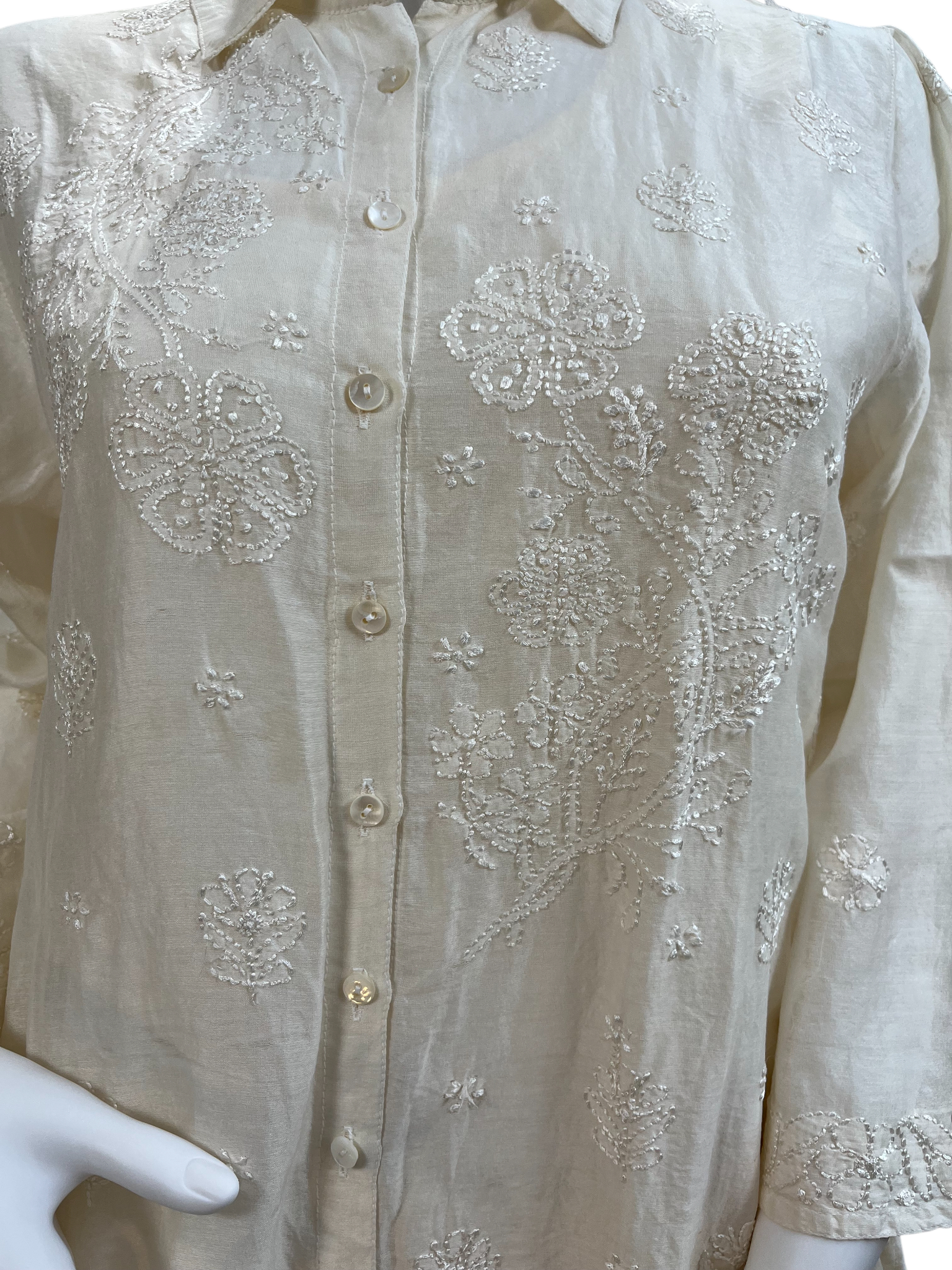 Ivory Chanderi Chikankari Shirt & Pant Co-ord - SHILVIKA