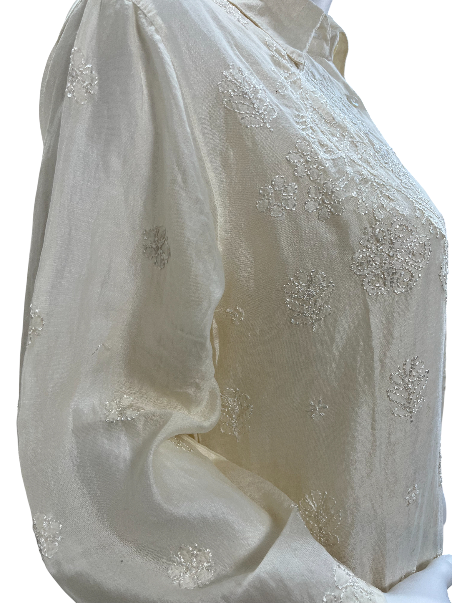 Ivory Chanderi Chikankari Shirt & Pant Co-ord - SHILVIKA