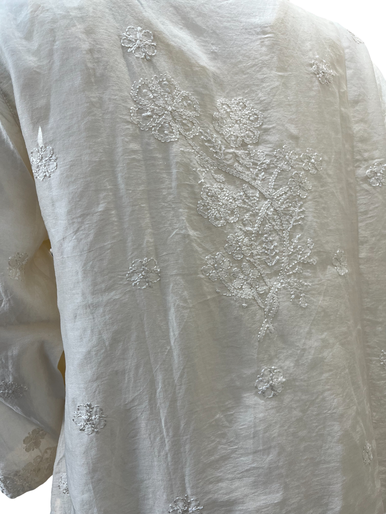Ivory Chanderi Chikankari Shirt & Pant Co-ord - SHILVIKA