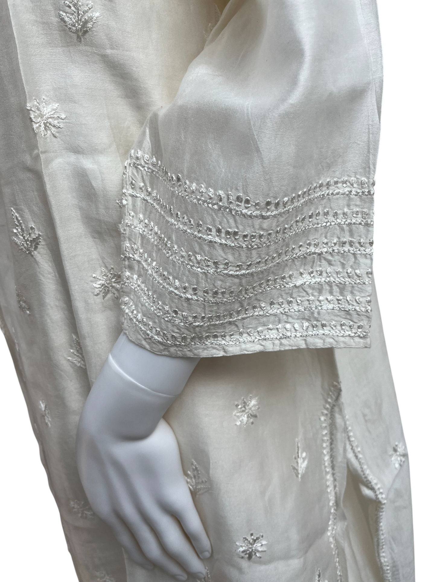 Chanderi Ivory Chikankari Embroidered Kurta with Matching Pant - SHILVIKA