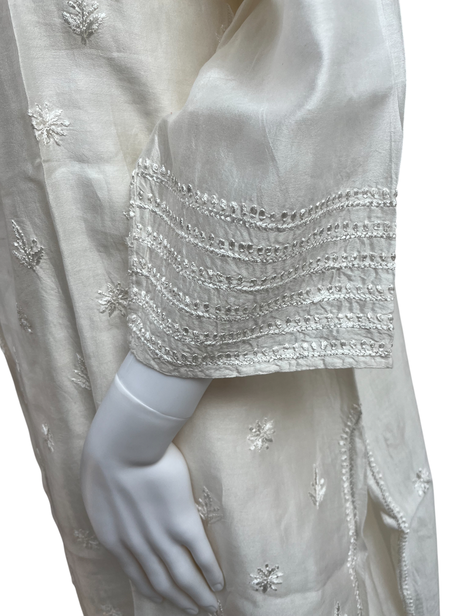 Chanderi Ivory Chikankari Embroidered Kurta with Matching Pant - SHILVIKA