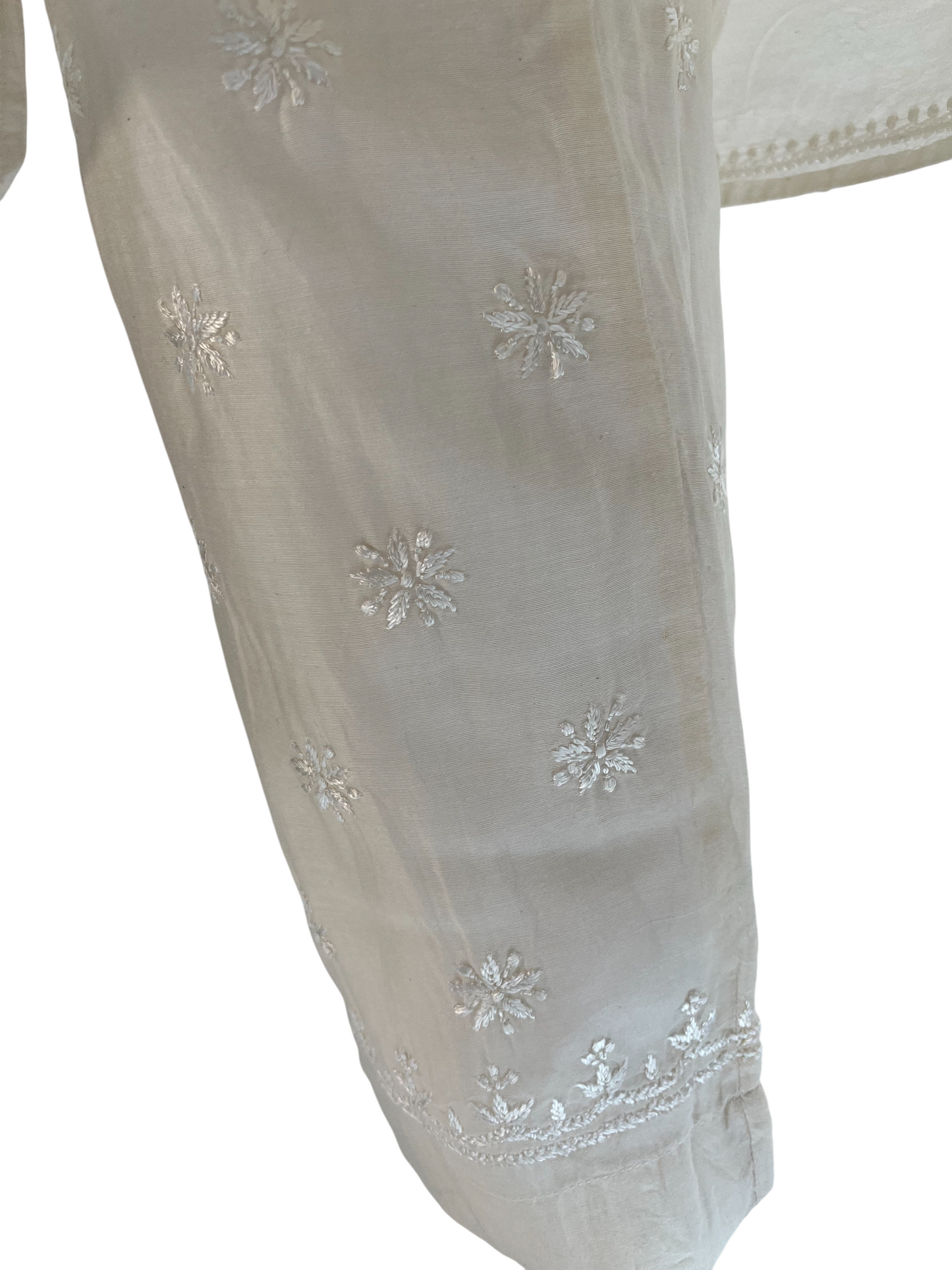 Chanderi Ivory Chikankari Embroidered Kurta with Matching Pant - SHILVIKA