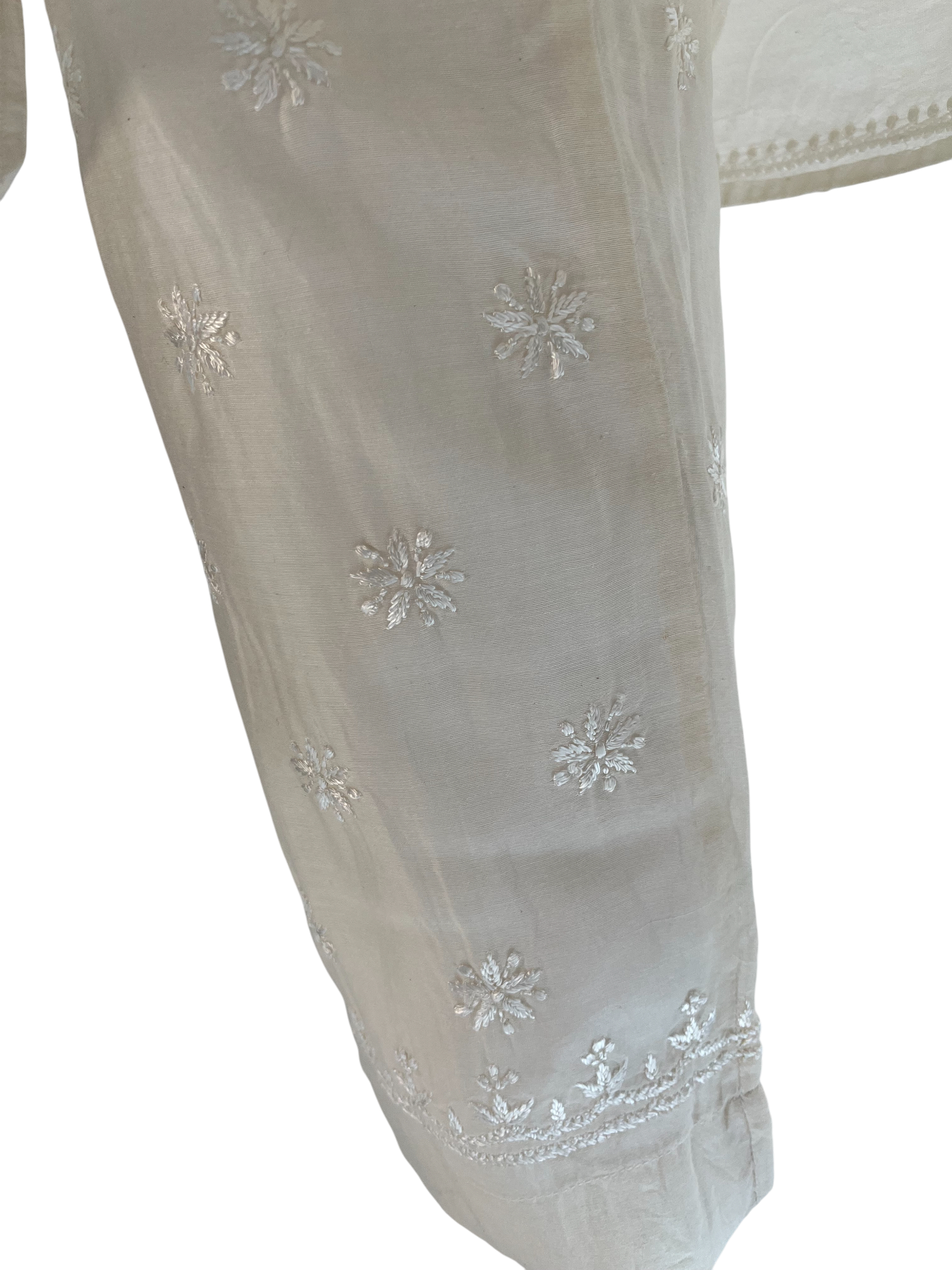 Chanderi Ivory Chikankari Embroidered Kurta with Matching Pant - SHILVIKA