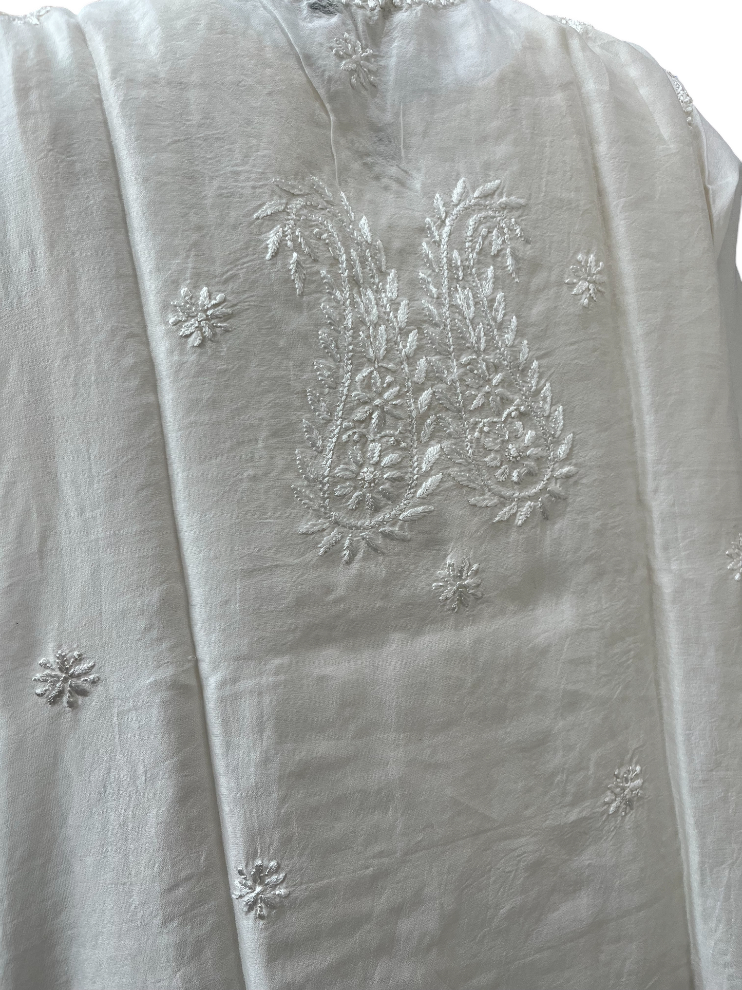 Chanderi Ivory Chikankari Embroidered Kurta with Matching Pant - SHILVIKA