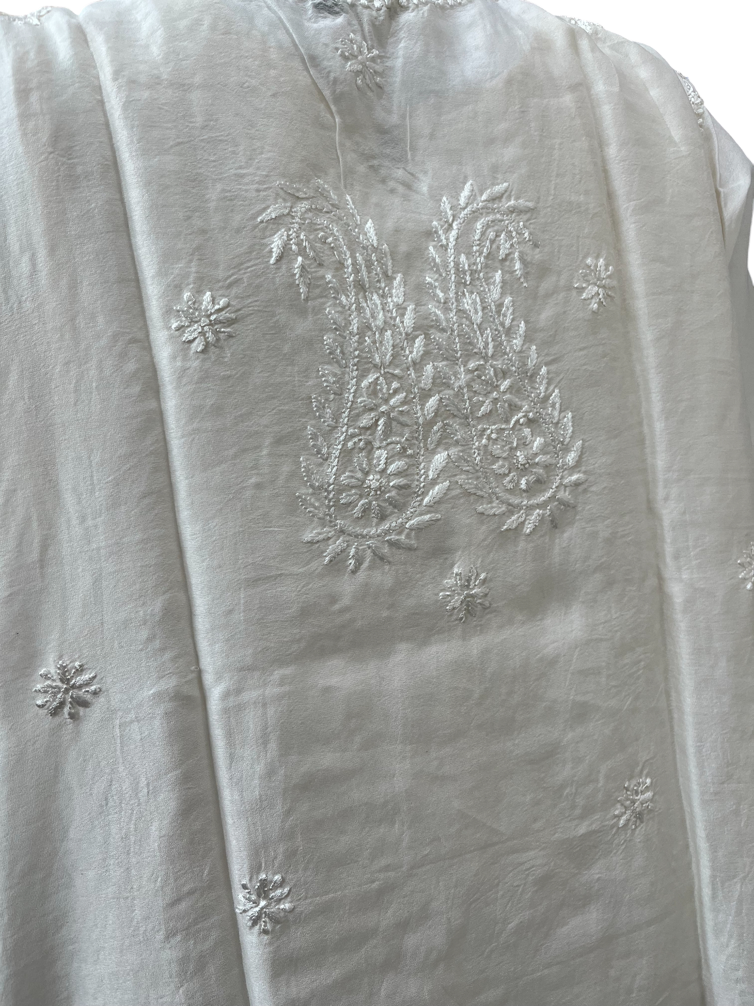 Chanderi Ivory Chikankari Embroidered Kurta with Matching Pant - SHILVIKA