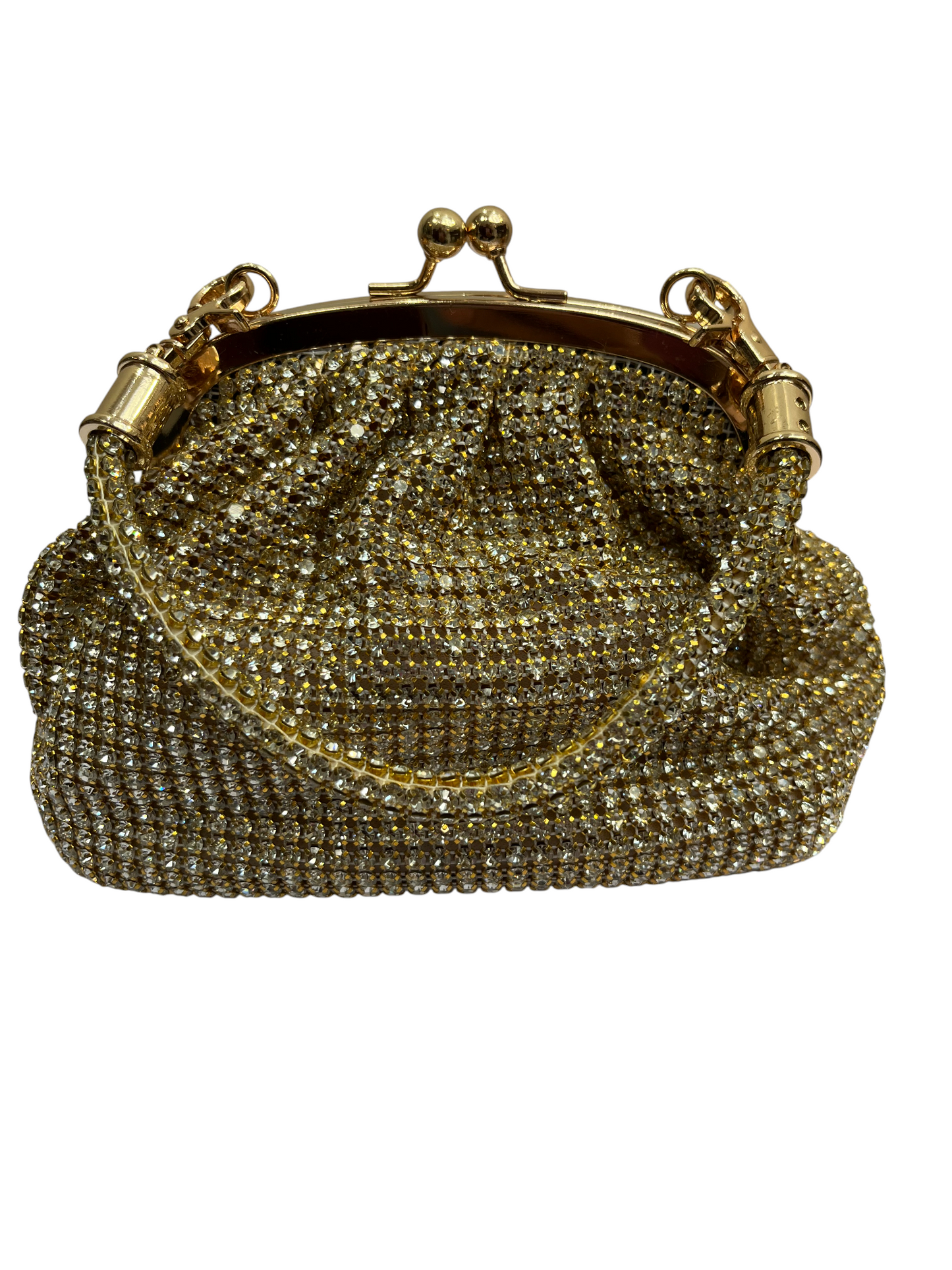 Gold Crystal Embellished Frame Clutch with Chain Strap - SHILVIKA