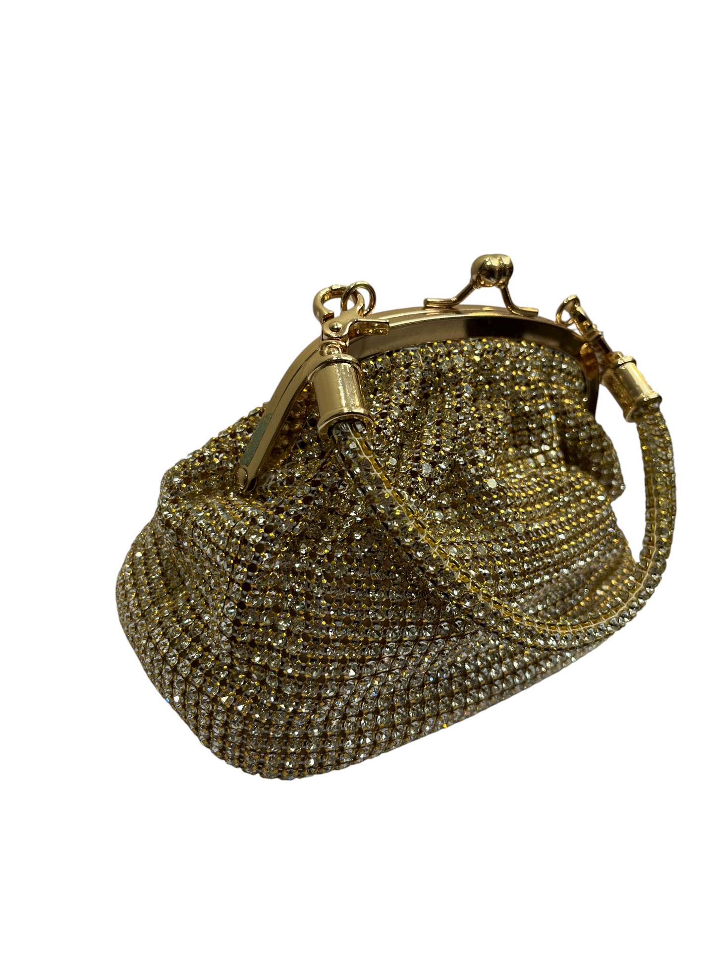 Gold Crystal Embellished Frame Clutch with Chain Strap - SHILVIKA