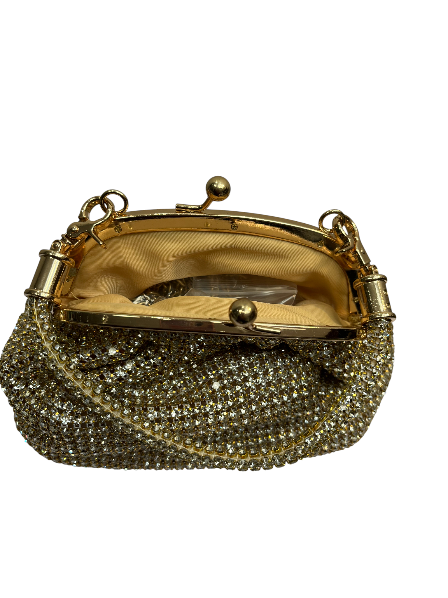Gold Crystal Embellished Frame Clutch with Chain Strap - SHILVIKA