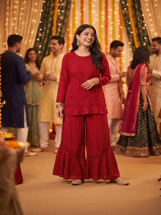 Chikankari Frill Co-Ord Set