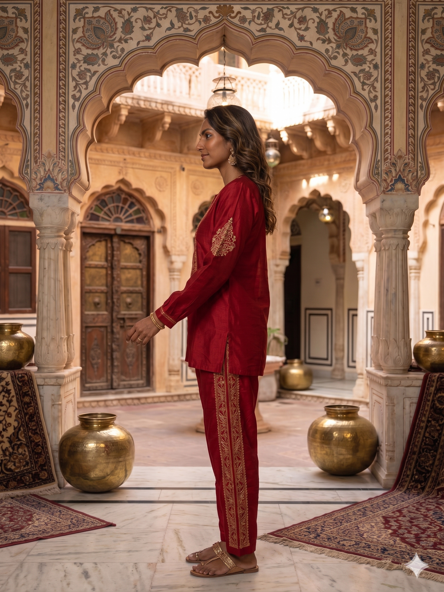 Red Chikankari co-ord dress set by SHILVIKA featuring intricate embroidery and a stylish coordinated design.