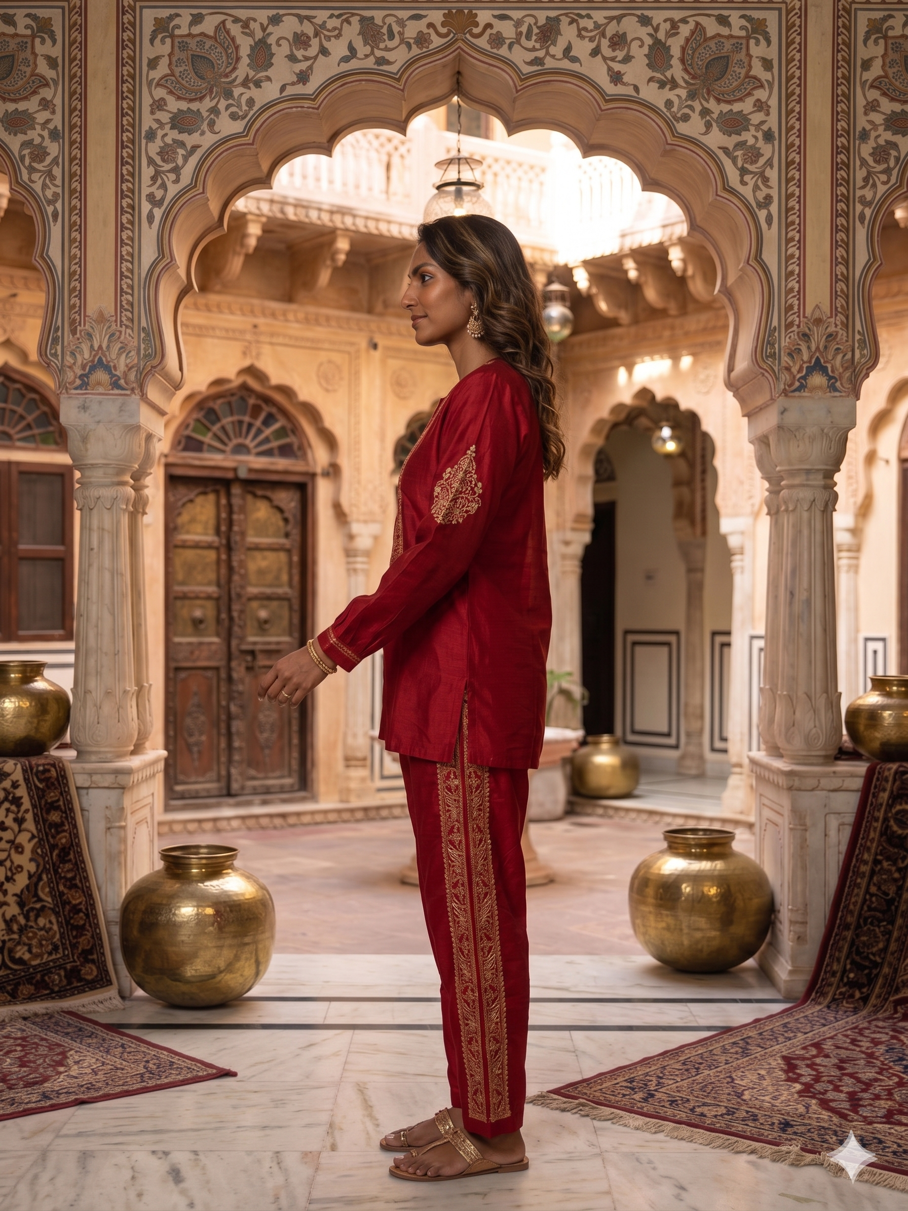 Red Chikankari co-ord dress set by SHILVIKA featuring intricate embroidery and a stylish coordinated design.