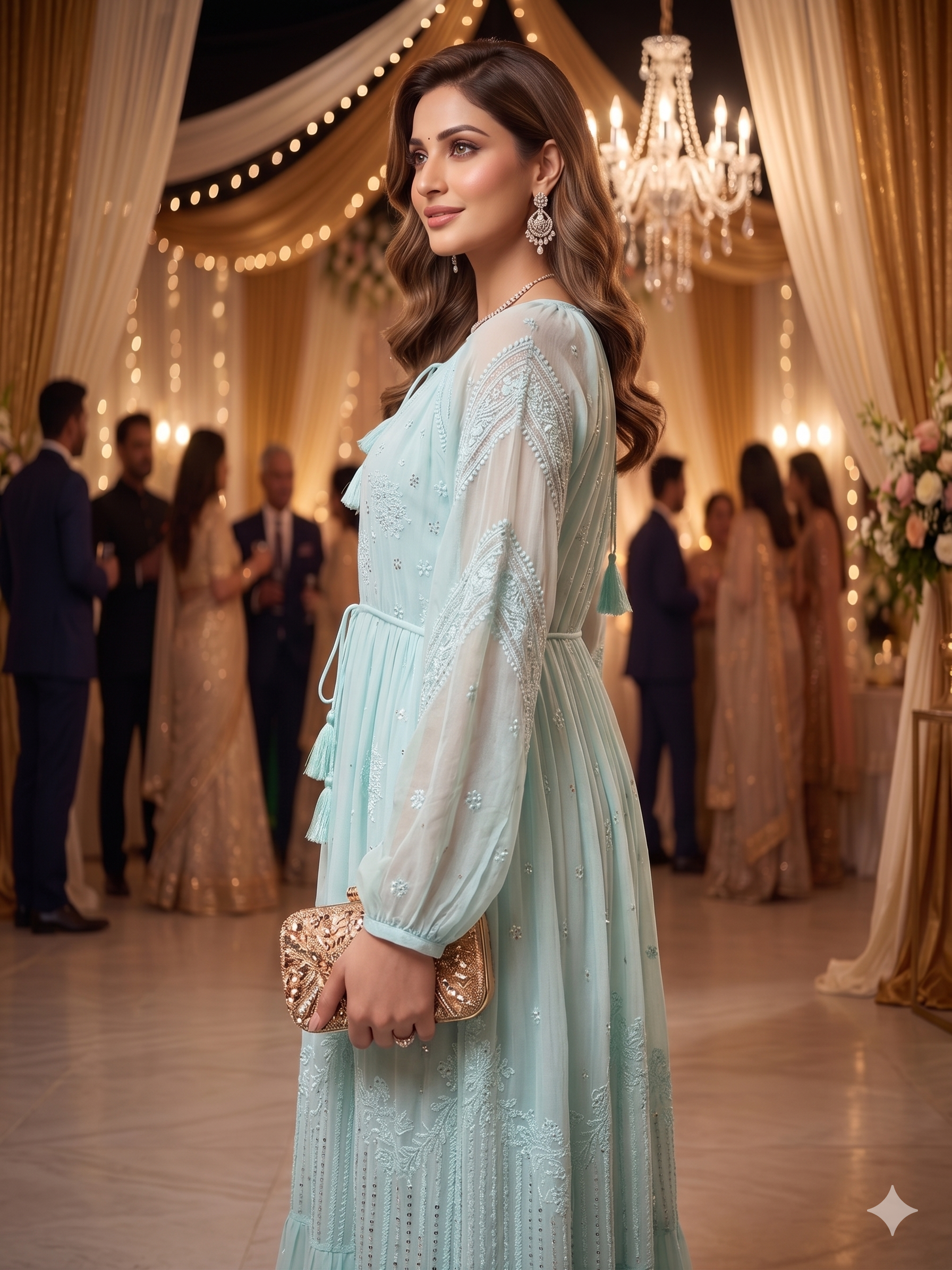 Turquoise Chikankari raglan sleeve dress by SHILVIKA, featuring intricate embroidery and a stylish, elegant design.