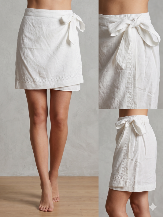 White Wrap Around Divided Skort - SHILVIKA
